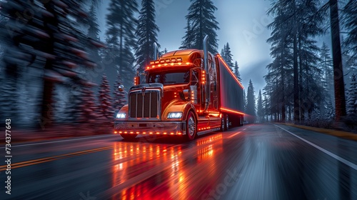 commercial semi-truck in motion  a testament to Truck Transportation logistics  portrays powerful freight dynamics  road resilience  and steadfast truck transportation logistics