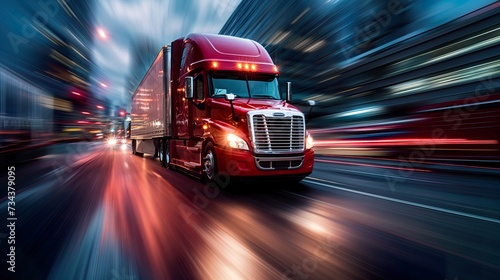 commercial freight liner embodies Truck Transportation logistics, its massive wheels spinning on the open road against a dramatic sky, representing truck transportation logistics