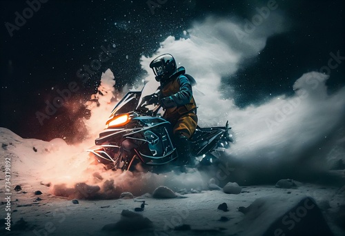 Person riding a snowmobile, Ice, snow. Generative AI
