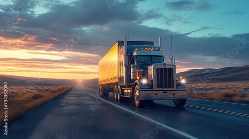 Truck Transportation logistics is visualized by a commercial truck on a deserted highway, showcasing the power and reliability of truck transportation logistics