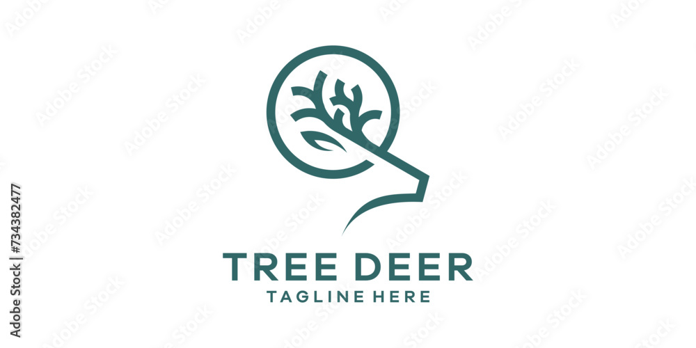 Fototapeta premium logo design combining the shape of a deer's head with a tree, logo design template, symbol idea.