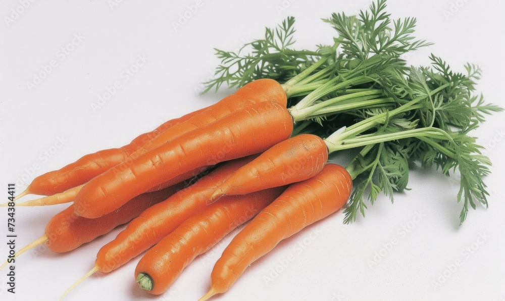 Fresh carrots with green leaves on white background. Close-up. Fresh carrots with green leaves on white background. Close-up.