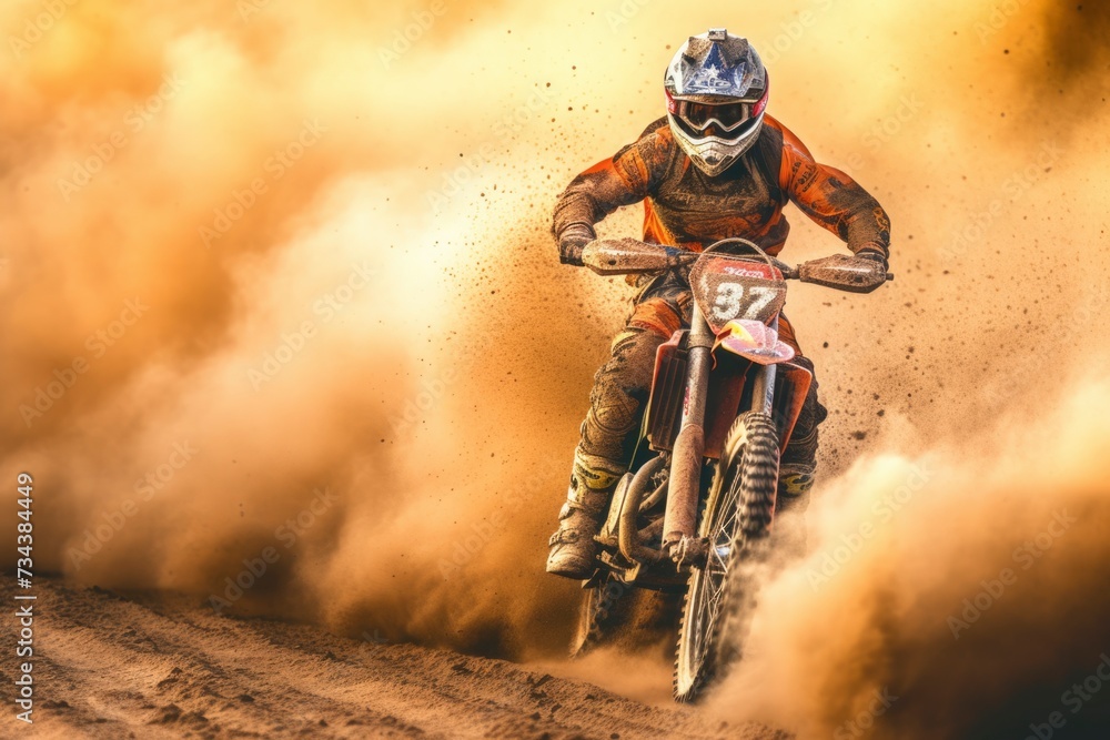 Photo of a motocross rider on the dusty road