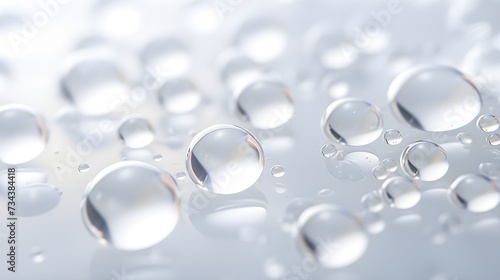 Close-up of white transparent drops liquid bubbles molecules