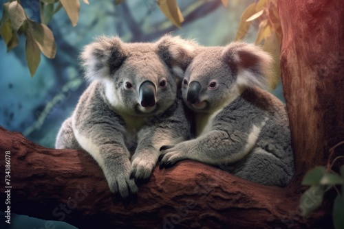 Photo of two koala s sitting in the tree