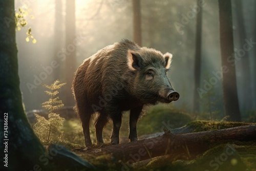 Photo of a wild boar in the jungle photo