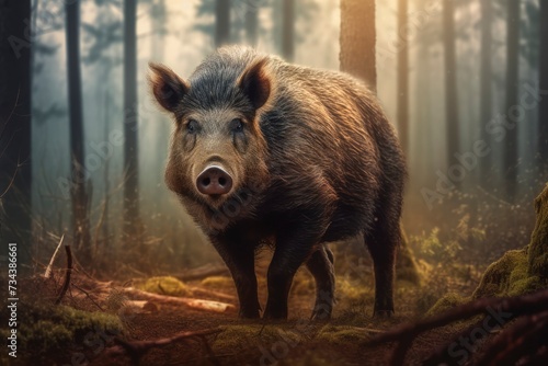 Photo of a wild boar in the jungle