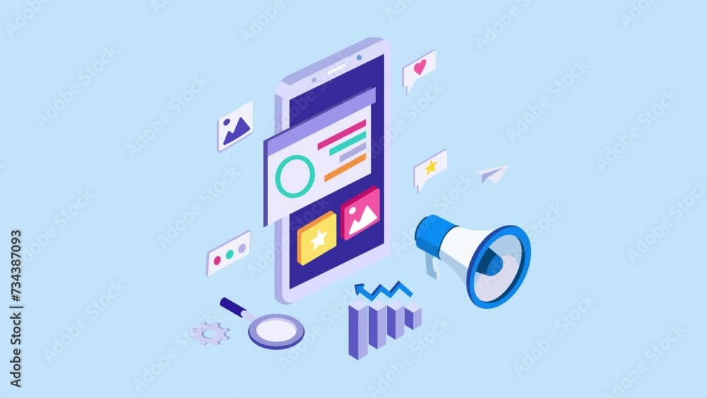 isometric Marketing Strategy. Business analysis, content strategy and management concept. 2d video animation 4k clip isometric Marketing Strategy. Business analysis, content strategy and management concept. 2d video animation 4k clip
