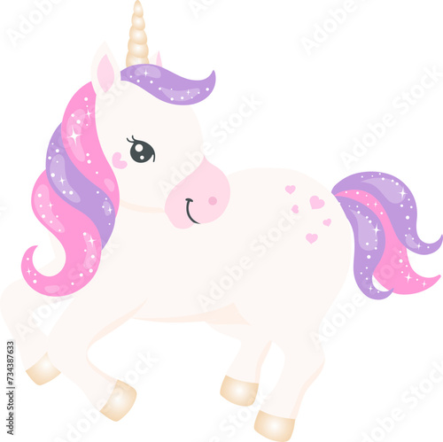 Rainbow Unicorn, Cute Pony, White horse © MyClipArtStore.com