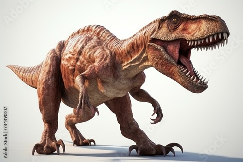 3D illustration of fierce t-rex in action on a plain white background. Generative AI © Randy