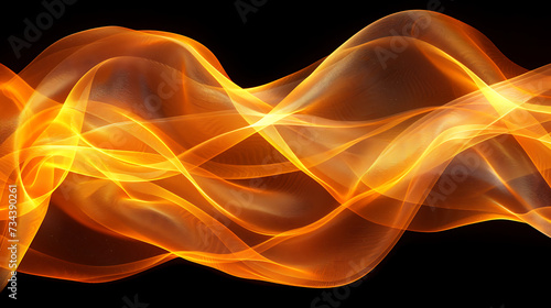 an orange fire wave on a black background, in the style of precisionist lines and shapes, layered translucency, quantum wavetracing
