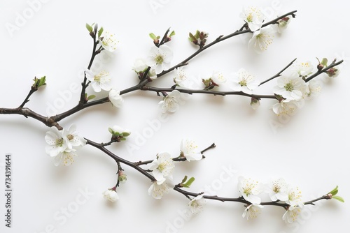 Cherry blossom branches against a clean white background Offering a fresh and serene floral display