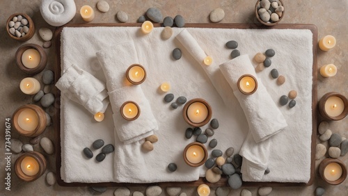 Spa Retreat with Warm Candlelight and Smooth River Stones, Generative AI
