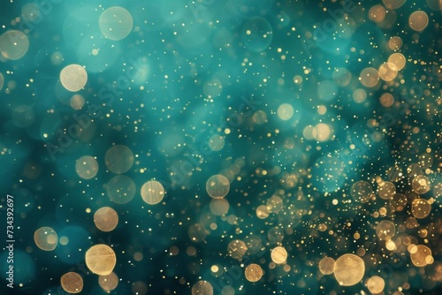 Teal green and gold abstract bokeh background Perfect for festive or celebratory occasions Adding a touch of elegance