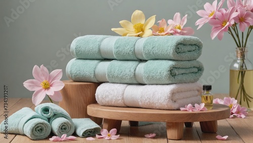 Spa Essentials with Fluffy Towels and Aromatic Oils, Generative AI