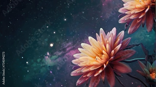 pink and yellow dahlia with spaceand star background illustration