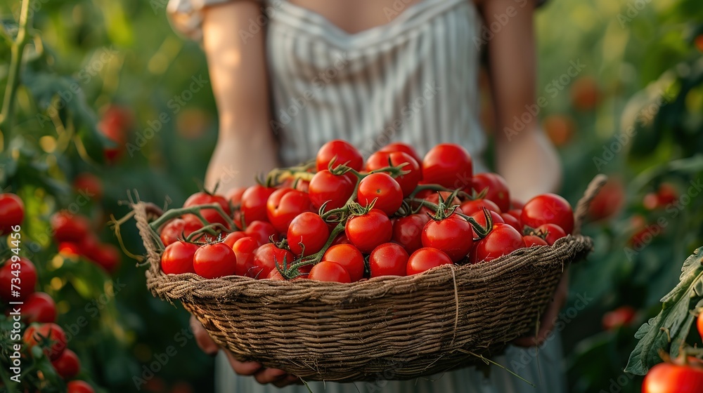 Cherry tomato harvest farmer collect at sunlight greenhouse. Farm woman professional Cherry tomato harvest farmer collect at sunlight greenhouse. Farm woman professional