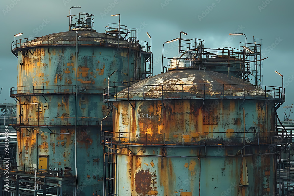 huge oil storage tanks, oil refinery