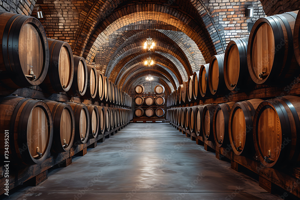 Old cellar with barrels and other made wine