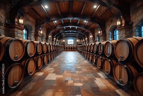 Old cellar with barrels and other made wine