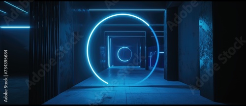 Blue Neon Lights in Futuristic Corridor Design