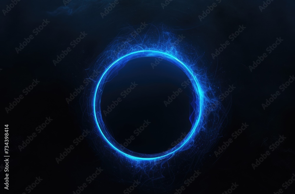 Futuristic Neon Blue Circle on Dark Backdrop Futuristic Neon Blue Circle on Dark Backdrop