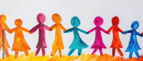 Colorful Hand-Painted Children Figures Holding Hands
