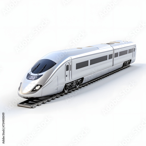 silver high speed train model in motion on the railway 