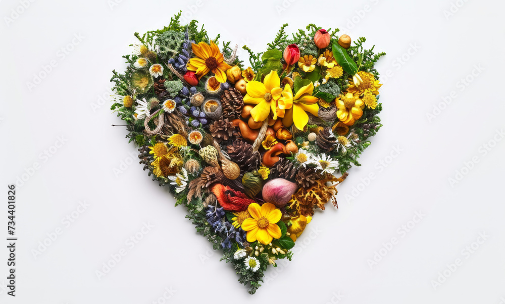 Love Heart made out of natural elements with flowers and moss Love Heart made out of natural elements with flowers and moss