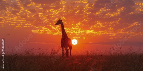 Sunny savannah safari scene with silhouetted wildlife  warm and vibrant travel concept