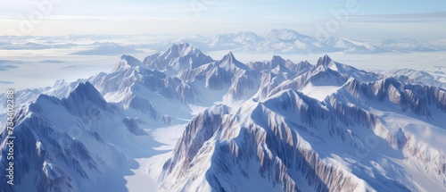 Panoramic View of Snow-Covered Mountain Ranges © evening_tao
