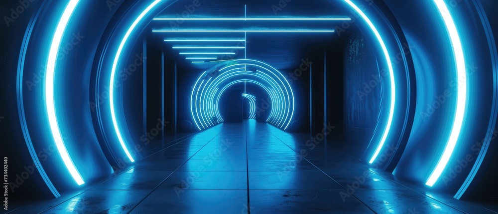 Futuristic Blue Neon Light Tunnel Corridor Futuristic Blue Neon Light Tunnel Corridor