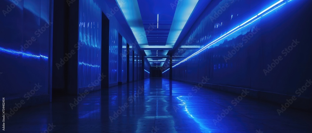 Futuristic Blue Corridor with LED Lighting