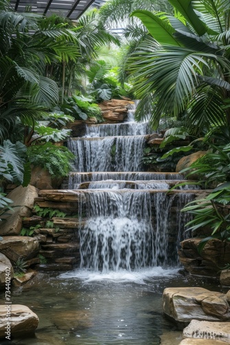 Lush and bright tropical waterfall, hidden oasis theme captured