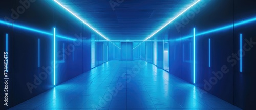 Futuristic Blue Corridor with Industrial Design