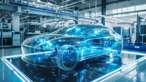 blueprint concept of an autonomous car in the factory