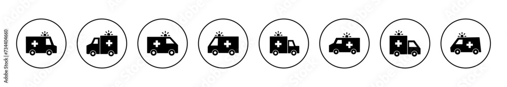 Ambulance icon set vector. ambulance truck sign and symbol. ambulance car