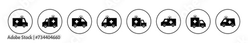 Ambulance icon set vector. ambulance truck sign and symbol. ambulance car