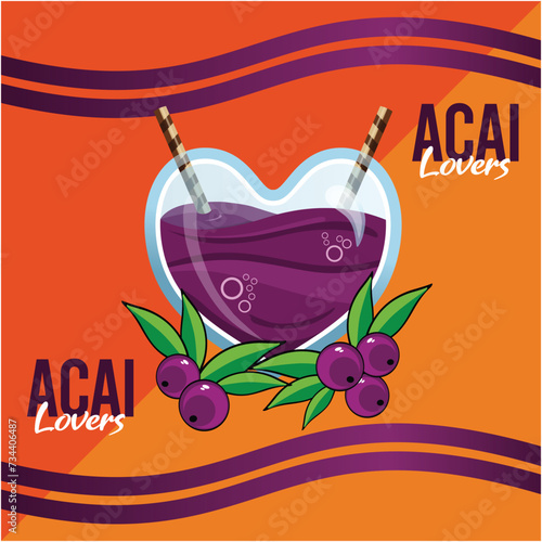 acai lovers heart vector illustration with orange background