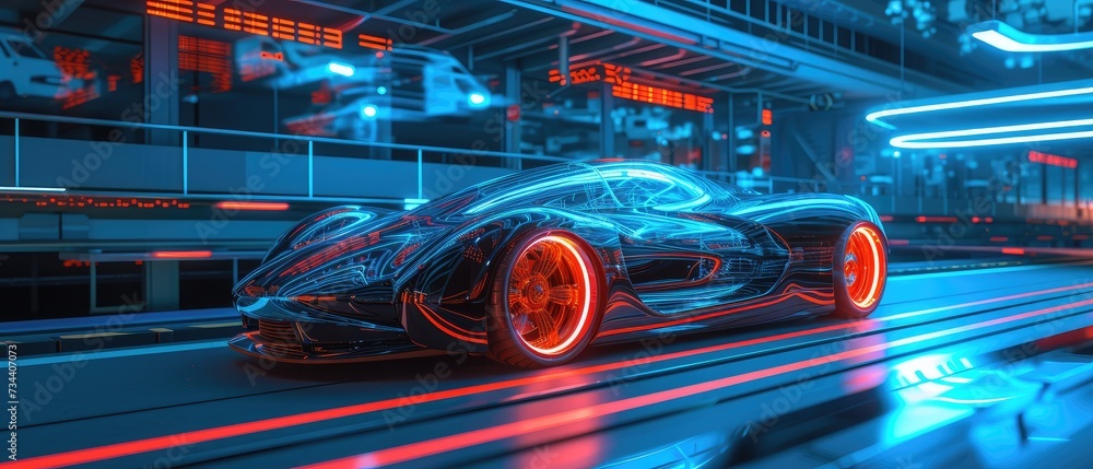 Futuristic Sports Car Speeding in Neon City Futuristic Sports Car Speeding in Neon City