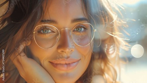 Close up of beautiful woman wearing glasses