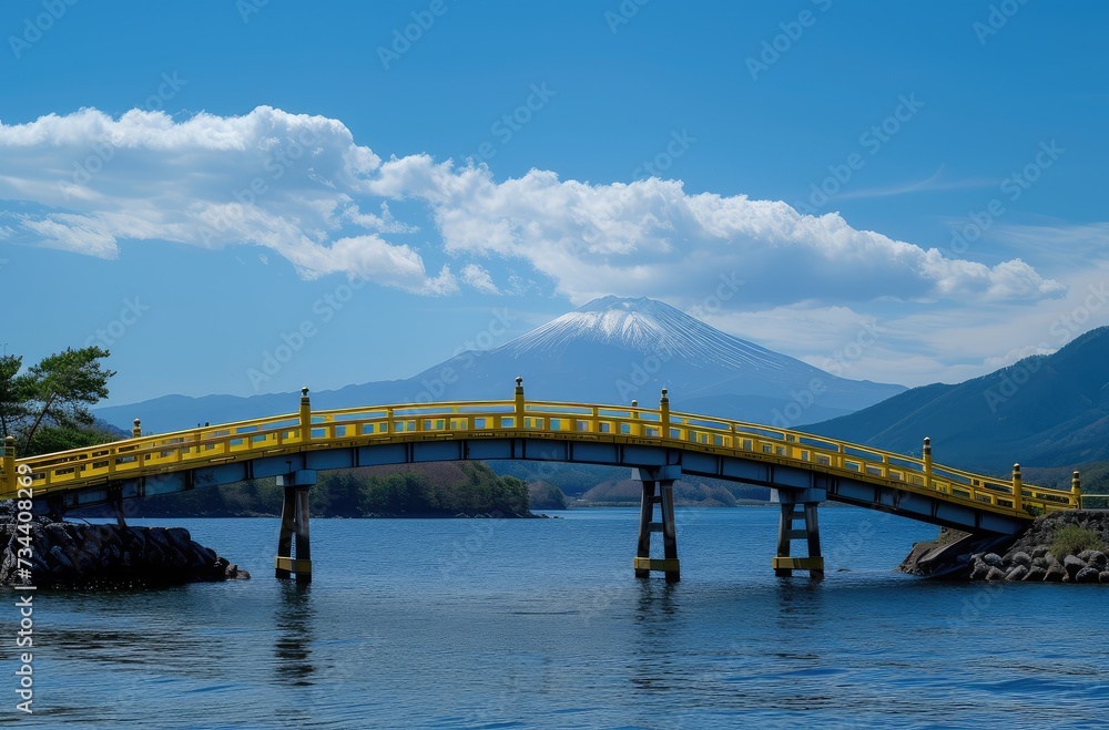 Scenic Yellow Bridge Against Mount Fuji Backdrop