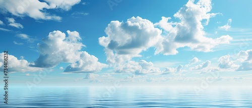 Tranquil Seascape with Fluffy White Clouds