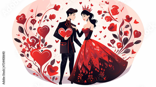 Couple romantic with love heart for valentine's day illustration