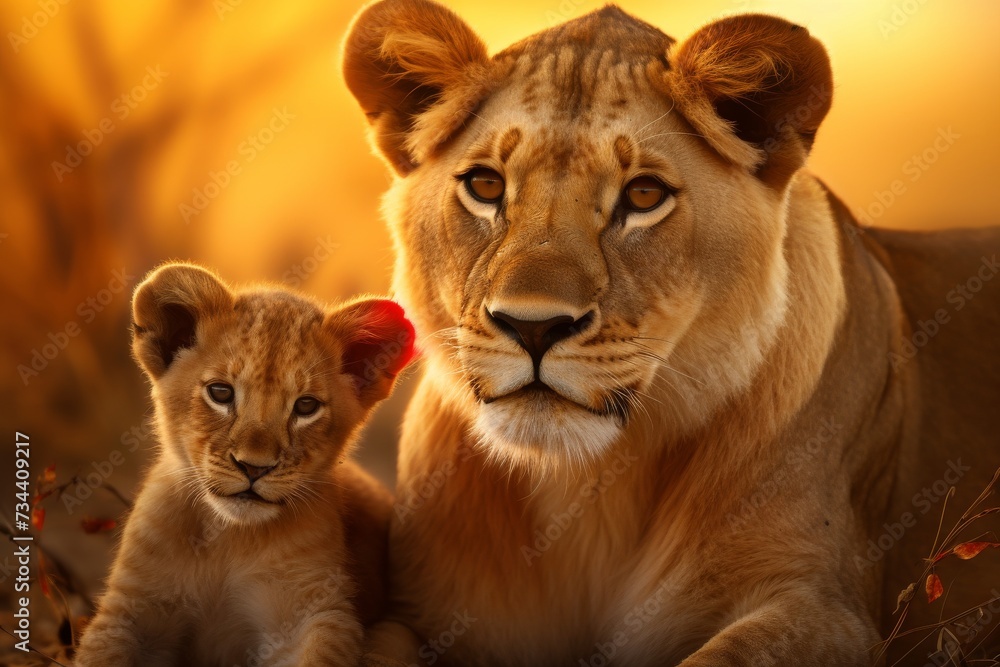 Lioness with Cub: Maternal Bliss in the African Wilderness