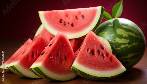 Fresh watermelon slice, a sweet and juicy summer snack generated by AI