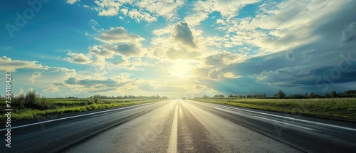 Open Road at Sunset with Lush Cloudscape photo