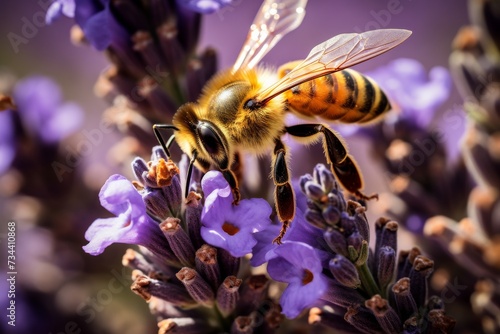 Harmony of Nature: Bee Collecting Pollen from Lavender Bloom
