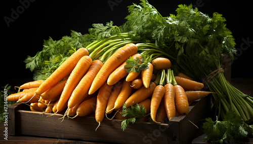 Fresh, healthy vegetables carrots, parsley, and leafy greens generated by AI