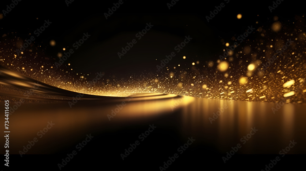 Obraz premium Luxurious and futuristic golden empty stage, golden particles background in stage shape